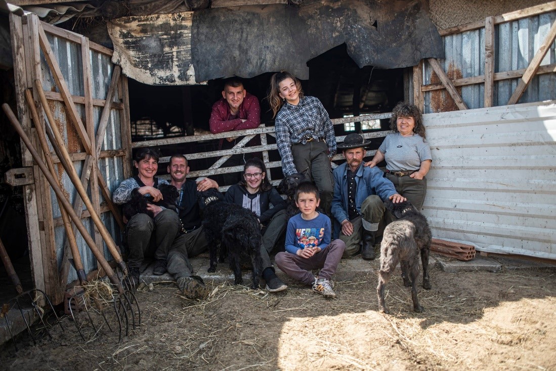 Ibolya and family at the shed