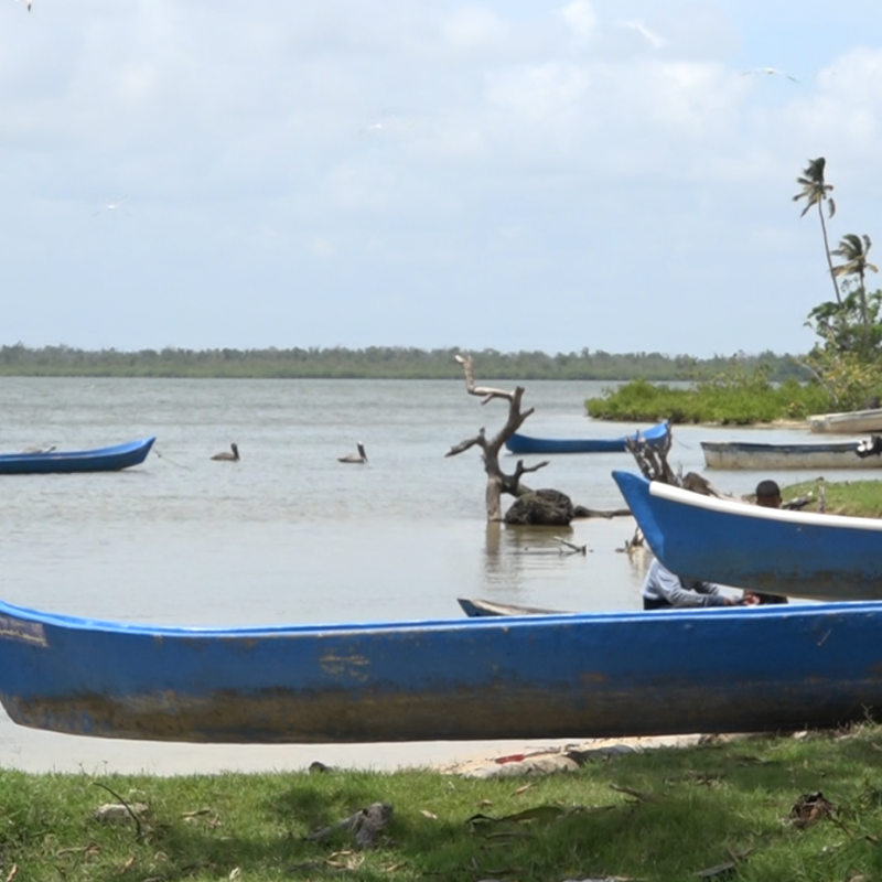 man with canoes on lake