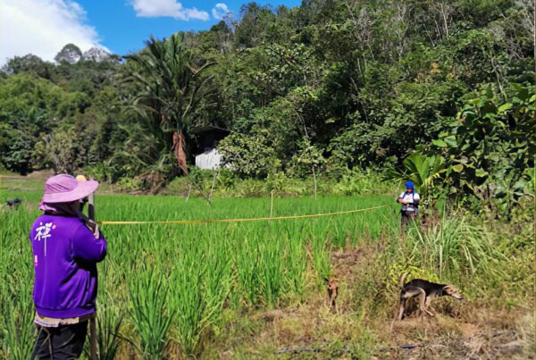 Women community members monitoring agricultural resources and water quality as part of local ecosystem stewardship and community-based monitoring efforts